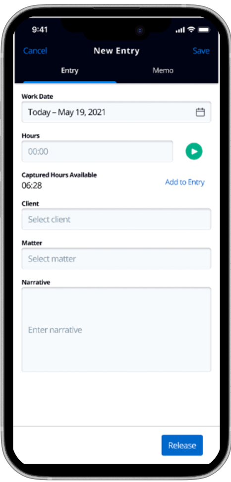 A clearer time entry flow: legacy screen