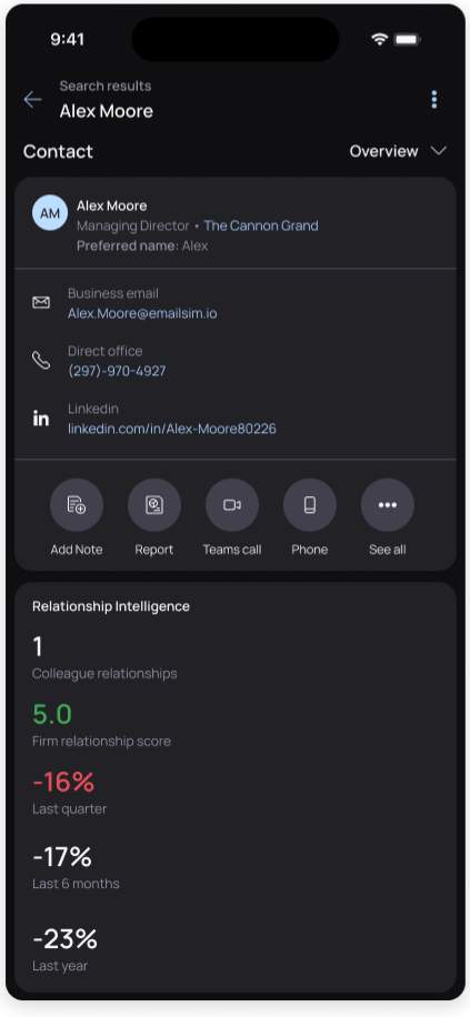 Contact details: dark screen